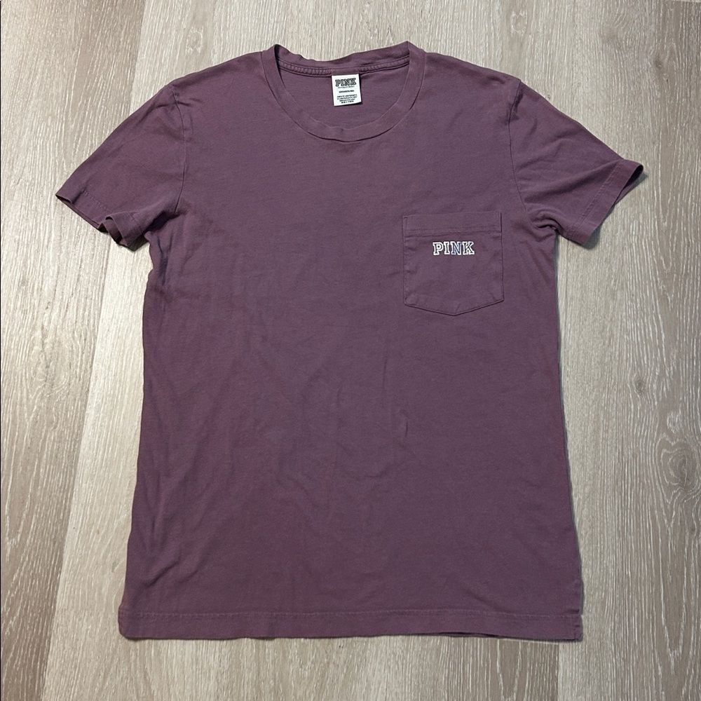 PINK Victoria's Secret Mauve Short Sleeve Tee w Metallic Logo on Back